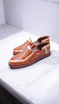 Men's closed-toe huaraches in brown/tan or rust/natural leather