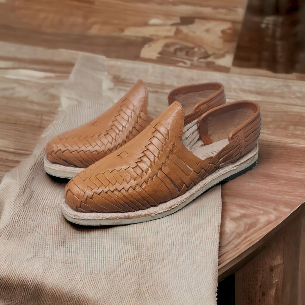 Men's Mexican Huaraches, Soft Leather "Tan", Rubber Sole, Closed Toe Style - Handmade and Authentic, Ships Directly from Mexico