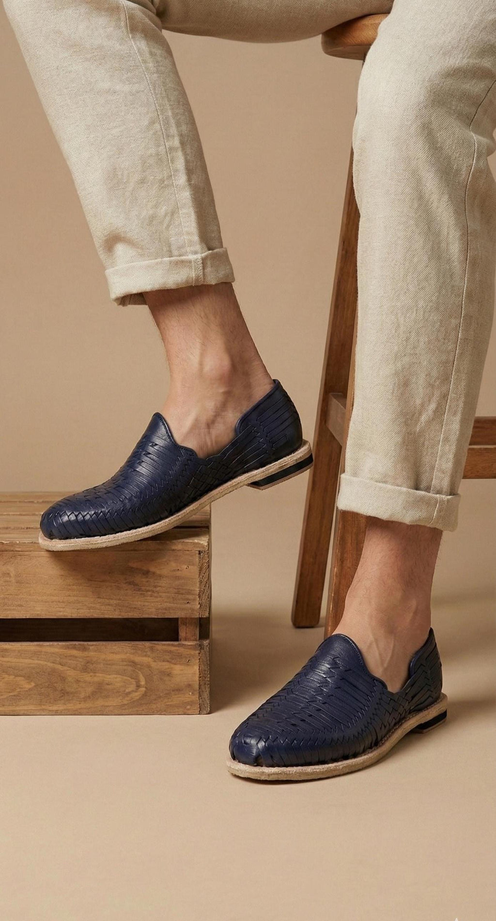 Men's Navy Huaraches – Handcrafted Leather Sandals with Leather Sole – Fresh and Comfortable Shoes