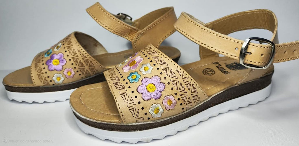Handmade huaraches for women with embroidered flowers | Ankle strap and high sole | Comfortable, cool, and colorful