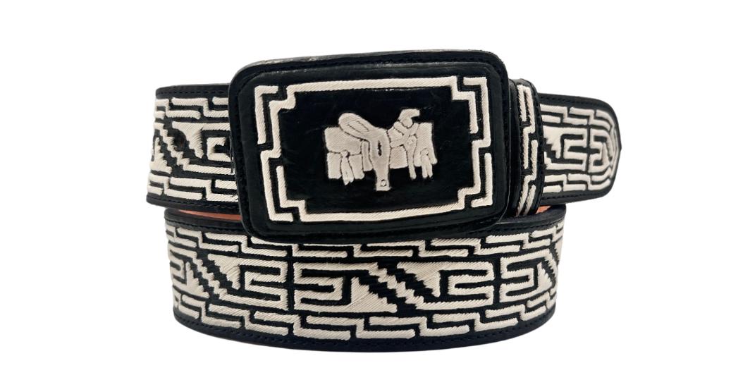 Premium 100% handmade piteado leather belt, handcrafted cowboy belt made in Mexico with authentic pita fiber, 45 mm