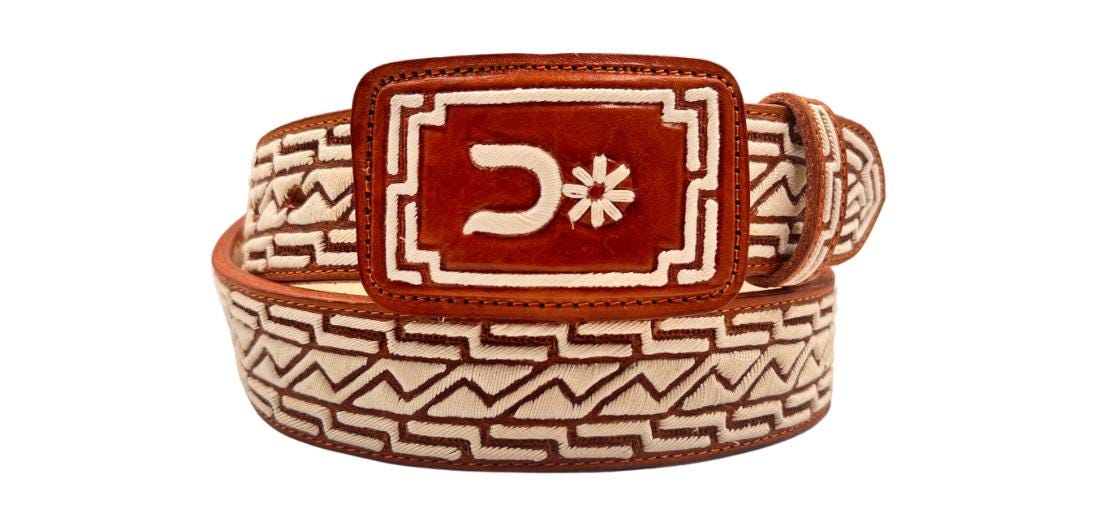 Premium 100% handmade piteado leather belt, handcrafted cowboy belt made in Mexico with authentic pita fiber, 45 mm