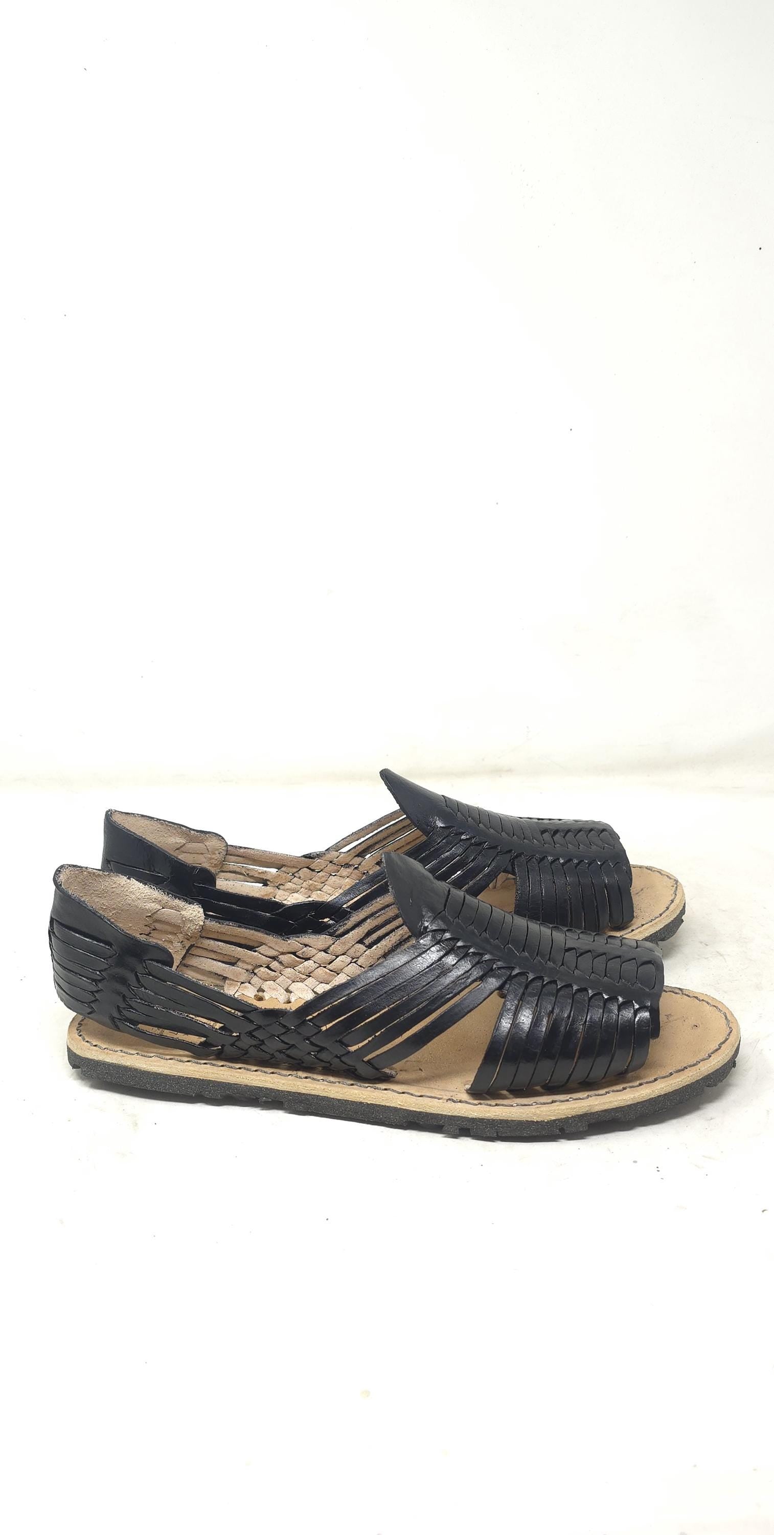 Mexican open-toe huaraches for men, genuine leather, thin straps, black rubber sole, made in Mexico
