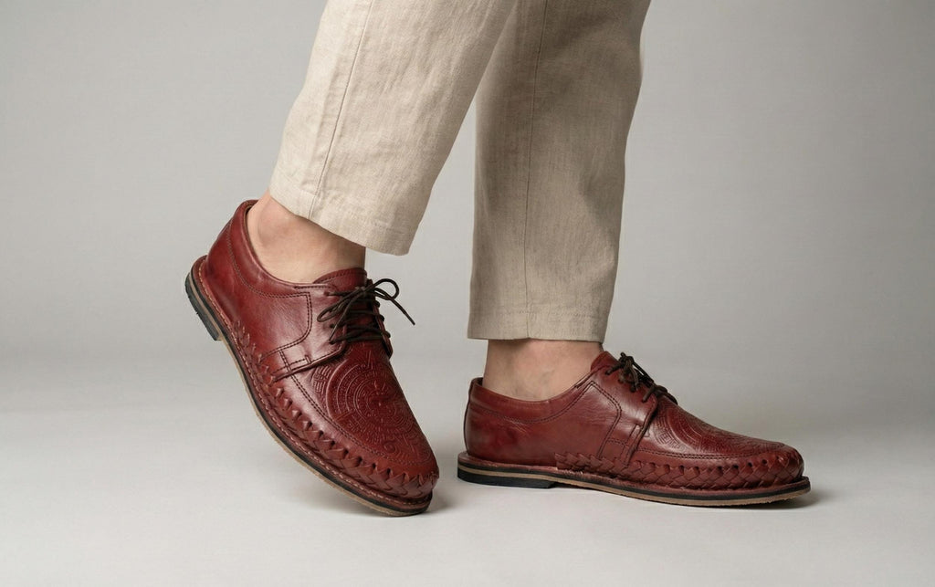 Huaraches con agujetas para hombre – grabado calendario azteca