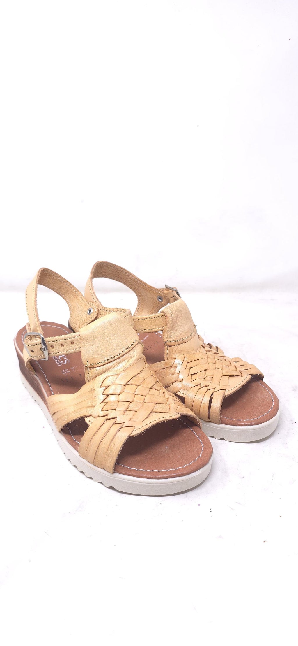 Women's open-toe honey huaraches | braided leather buckle sandal | comfortable platform sole | handmade Mexico