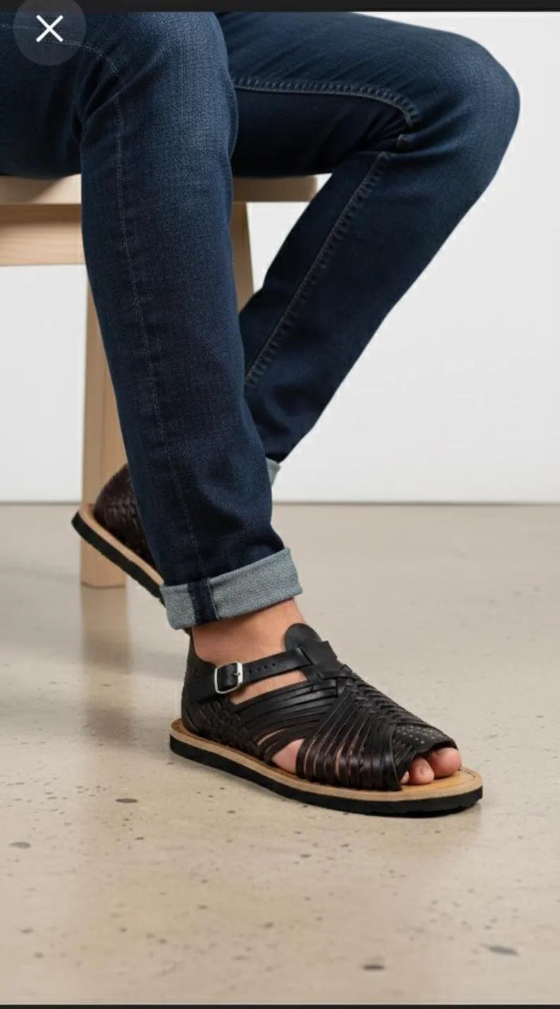 Men's natural or brown huaraches handmade in Mexico, Kwarachi